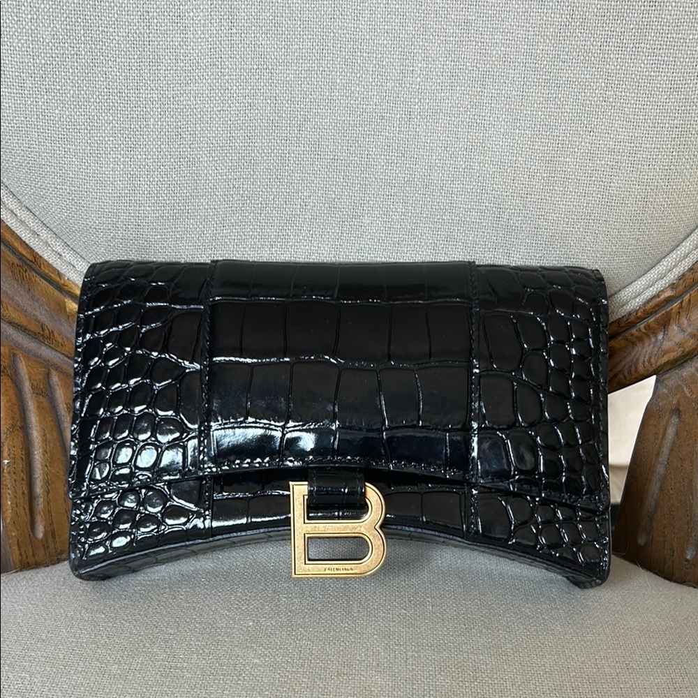 Balenciaga Black Crocodile Clutch